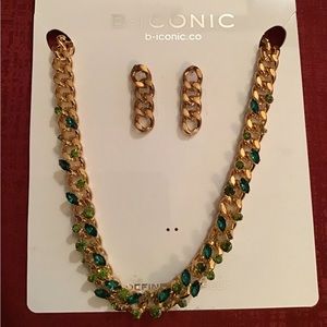 Radiant two-piece necklace and earrings set.
